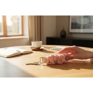 Peach Ribbed Scrunchie Keychain Wristlet Holder for Keys Bag Accessory